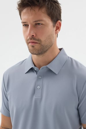 Mavi Polo Yaka Örme Kısa Kol Standart Fit Esnek Tişört 1011260177