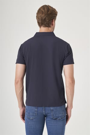 Lacivert Polo Yaka Kısa Kol Rahat Kesim Esnek Kıvrılmaz Yaka Performance Technology Tişört 1011260179