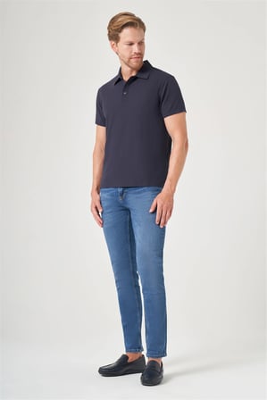 Lacivert Polo Yaka Kısa Kol Rahat Kesim Esnek Kıvrılmaz Yaka Performance Technology Tişört 1011260179