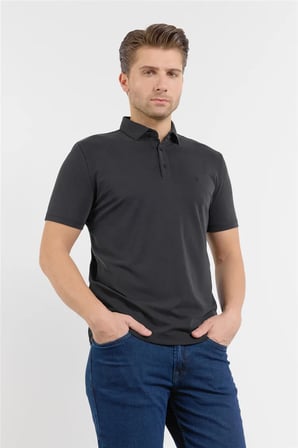 Siyah İtalyan Yaka Kısa Kol Cepsiz Slim Fit Pamuklu Tişört 1011260180