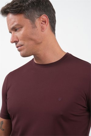 Bordo Bisiklet Yaka Kısa Kol Örme Standart Fit Esnek Tişört 1011260251