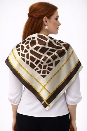 Tarzını Seç Kahverengi Mozaik Zincir Fular / Bandana / Aksesuar / Eşarp 90x90 cm
