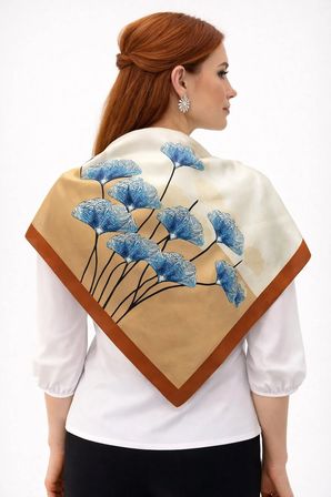 Tarzını Seç Kahverengi Ginkgo Fular / Bandana / Aksesuar / Şal / Eşarp 70x70