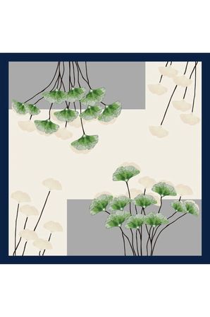 Tarzını Seç Lacivert Ginkgo Fular / Bandana / Aksesuar / Şal / Eşarp 70x70