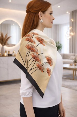 Tarzını Seç Siyah Ginkgo Fular / Bandana / Aksesuar / Şal / Eşarp 70x70
