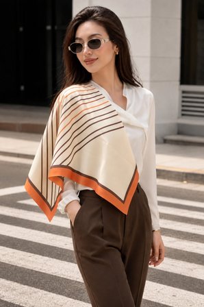 Tarzını Seç Turuncu V Çizgi Fular / Bandana / Aksesuar / Şal / Eşarp 70x70