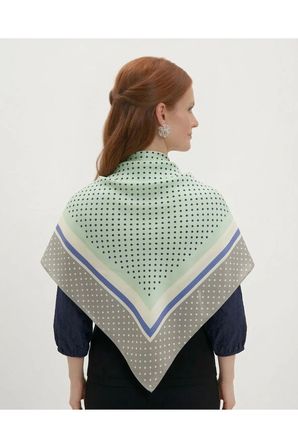 Tarzını Seç Gri Şerit Puantiyeli Fular / Bandana / Aksesuar / Şal / Eşarp 70x70
