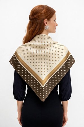 Tarzını Seç Kahverengi Şerit Puantiyeli Fular / Bandana / Aksesuar / Şal / Eşarp 70x70