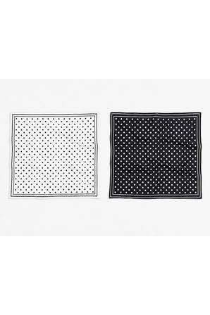 Tarzını Seç 2’li Siyah ve Beyaz Puantiyeli Fular Seti 70x70 cm Bandana / Saç Aksesuarı / Boyun Fuları