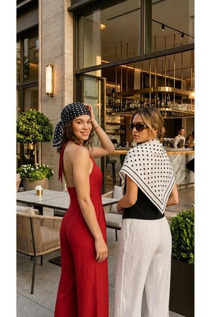 Tarzını Seç 2’li Siyah ve Beyaz Puantiyeli Fular Seti 70x70 cm Bandana / Saç Aksesuarı / Boyun Fuları