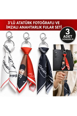 Tarzınıseç 3’lü Atatürk İmzalı Fular Anahtarlık Seti Çanta Aksesuarı