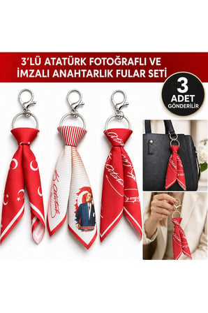 Tarzınıseç 3’lü Türk Bayraklı Atatürk Temalı Fular Anahtarlık Seti Çanta Aksesuarı