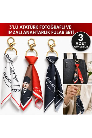 Tarzınıseç 3’lü Atatürk İmzalı Fular Gold Anahtarlık Seti Çanta Aksesuarı