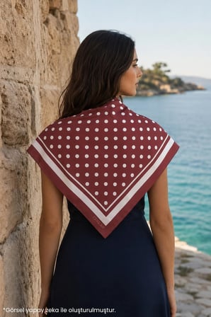 Tarzını Seç Bordeaux – Bordo Puantiye Desenli Fular 70 x 70 cm