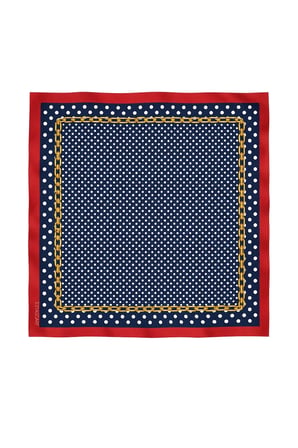 Tarzını Seç Portofino – Kırmızı Lacivert Altın Zincir Puantiye Desenli Fular 70 x 70 cm