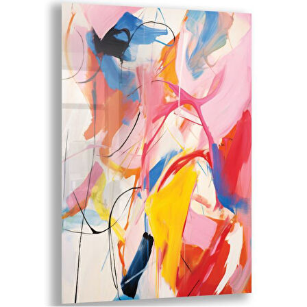 Sanatsal Cam Tablo - Abstrakt Ekspresyonizm - Dikey Motif 06-018
