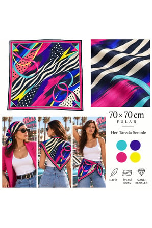 Tarzınıseç Seksenler Retro Zebra Desenli Fular 70 x 70 cm