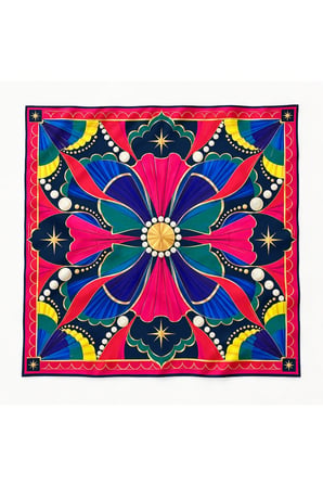 Tarzınıseç Seksenler Retro İnci ve Yelpaze Desenli Fular 70 x 70 cm