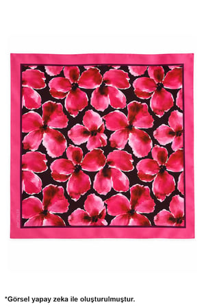 Tarzını Seç Fuşya Manolya Çift Taraflı Baskılı Fular 70 x 70 cm