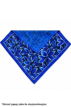Tarzını Seç Saks Mavi Çiçek Çift Taraflı Baskılı Fular 70 x 70 cm