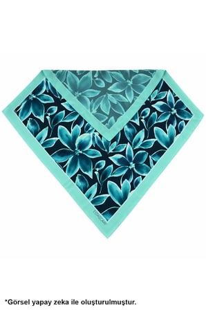 Tarzını Seç Mint Turkuaz Çiçek Çift Taraflı Baskılı Fular 70 x 70 cm
