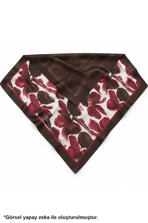 Tarzını Seç Kahverengi Bordo Suluboya Çiçek Çift Taraflı Baskılı Fular 70 x 70 cm