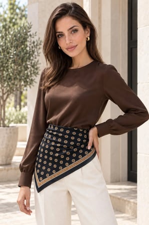 Tarzını Seç Siyah Turuncu Retro Mini Motif Desenli Fular 70 x 70 cm