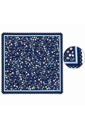 Tarzını Seç Lacivert Kır Çiçekleri Desenli Dantel Oya Kesim Fular / Bandana 70 x 70 cm