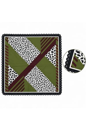 Tarzını Seç Haki Leopar Geçiş Desenli Dantel Oya Kesim Fular / Bandana 70 x 70 cm