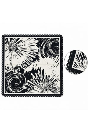 Tarzını Seç Siyah Beyaz Soyut Fırça Desenli Dantel Oya Kesim Fular / Bandana 70 x 70 cm