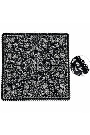 Tarzını Seç Siyah Gece Bahçesi Desenli Dantel Oya Kesim Fular / Bandana 70 x 70 cm