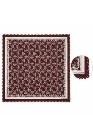 Tarzını Seç Bordo Sarmaşık Desenli Dantel Oya Kesim Fular / Bandana 70 x 70 cm