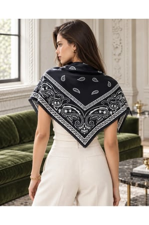 Tarzını Seç Siyah Klasik Şal Desenli Dantel Oya Kesim Fular / Bandana 70 x 70 cm