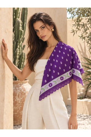 Tarzını Seç Mor Papatya Çerçeve Desenli Dantel Oya Kesim Fular / Bandana 70 x 70 cm