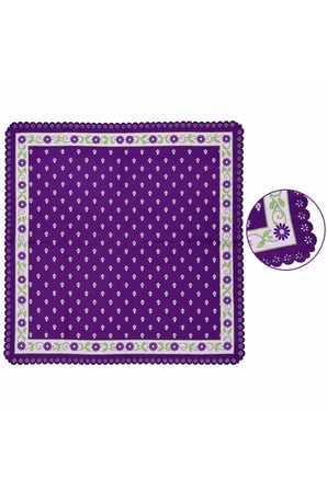 Tarzını Seç Mor Papatya Çerçeve Desenli Dantel Oya Kesim Fular / Bandana 70 x 70 cm