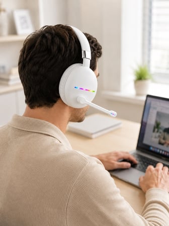 Bluetooth 5.0 Beyaz Kulak Üstü Kablosuz Kulaklık Mikrofonlu Rgb Aydınlatmalı