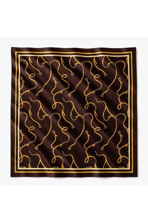 Tarzını Seç Kahverengi Altın Toka Desenli Fular 70 x 70 cm