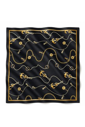 Tarzını Seç Siyah Altın Çapa Desenli Fular 70 x 70 cm