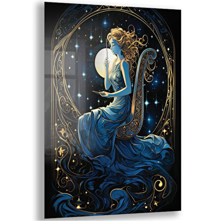 Sanatsal Cam Tablo - Art Nouveau - Dikey Motif 08-002