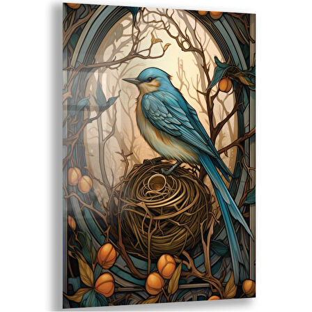 Sanatsal Cam Tablo - Art Nouveau - Dikey Motif 08-005