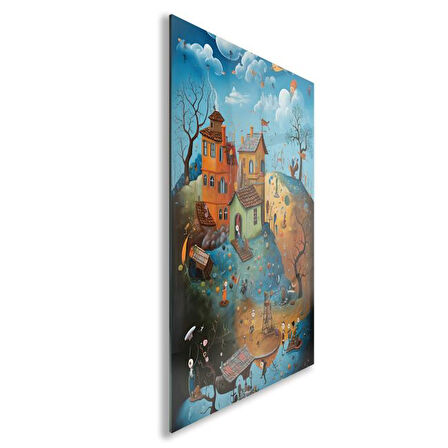 Sanatsal Cam Tablo - Naif Sanat - Dikey Motif 13-006