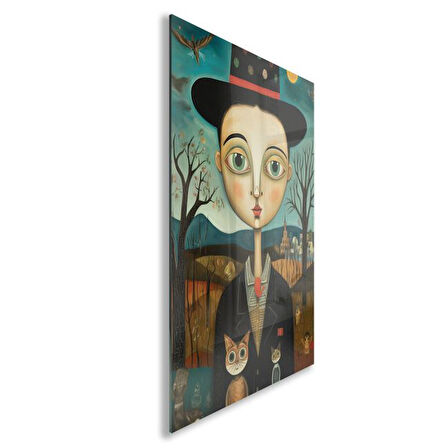 Sanatsal Cam Tablo - Naif Sanat - Dikey Motif 13-019