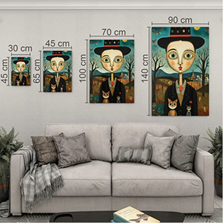 Sanatsal Cam Tablo - Naif Sanat - Dikey Motif 13-019