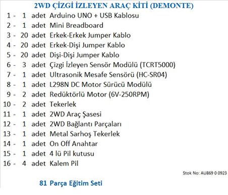 2WD ÇİZGİ İZLEYEN ARAÇ KİTİ (DEMONTE)