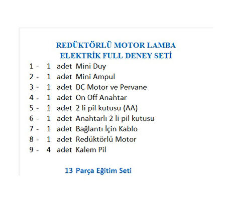 REDÜKTÖRLÜ MOTOR LAMBA ELEKTRİK FULL DENEY SETİ