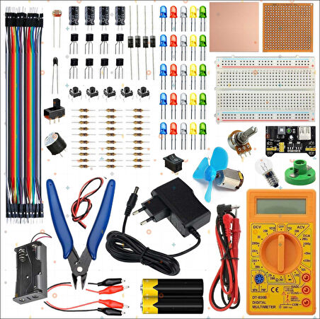 Breaboard Temel Elektrik ve Elektronik Eğitim Full Set DT830D Multimetre Yankeski