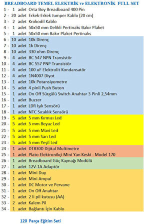 Breaboard Temel Elektrik ve Elektronik Eğitim Full Set DT830D Multimetre Yankeski