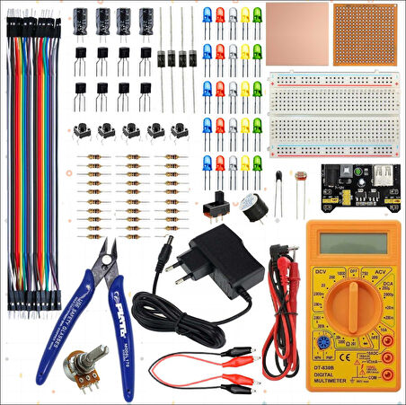 Breaboard Temel Elektronik Eğitim Full Set DT830D Multimetre Yankeski