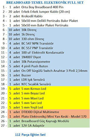 Breaboard Temel Elektronik Eğitim Full Set DT830D Multimetre Yankeski