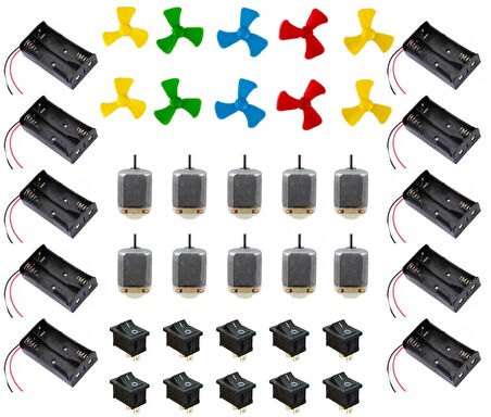 Motor Pervane Set 10 lu (Motor Pervane 2Li Pil Yuvası ON-OFF Anahtar)